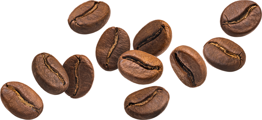 Falling coffee beans isolated